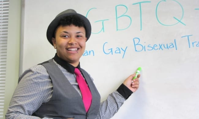 Instruction and training with whiteboard in background